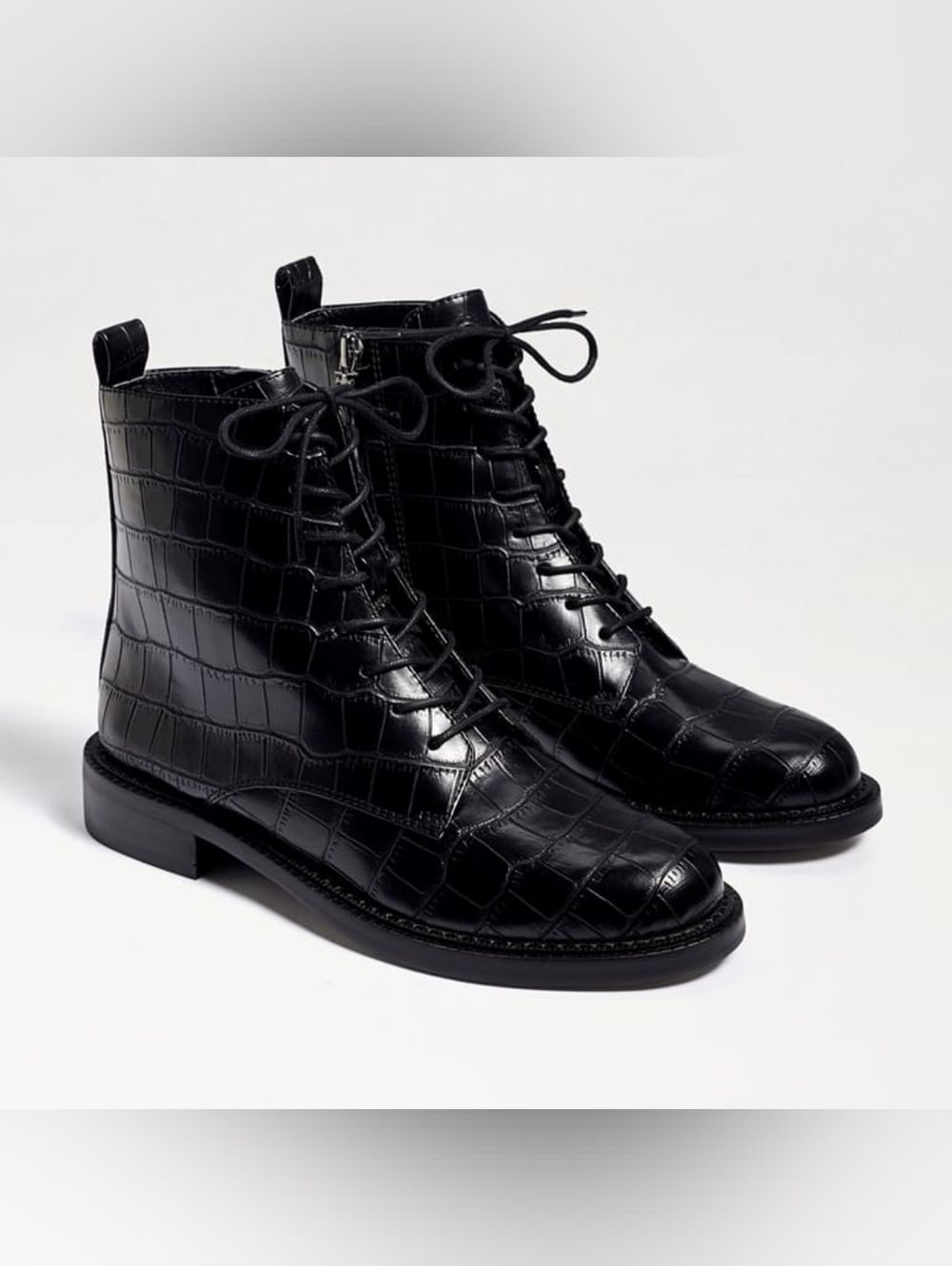 Sam Edelman Black Croc-Embossed Lace-Up Ankle Booties